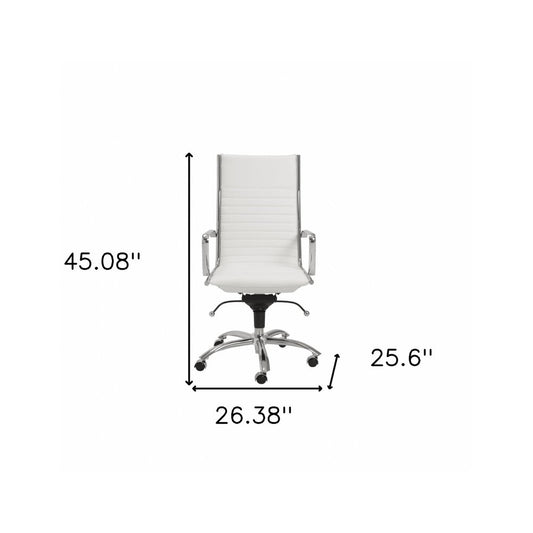 White and Silver Adjustable Swivel Faux Leather Rolling Conference Office Chair