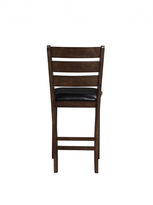 Set of Two 41" Black and Brown Faux Leather and Solid Wood Counter Height Bar Chairs