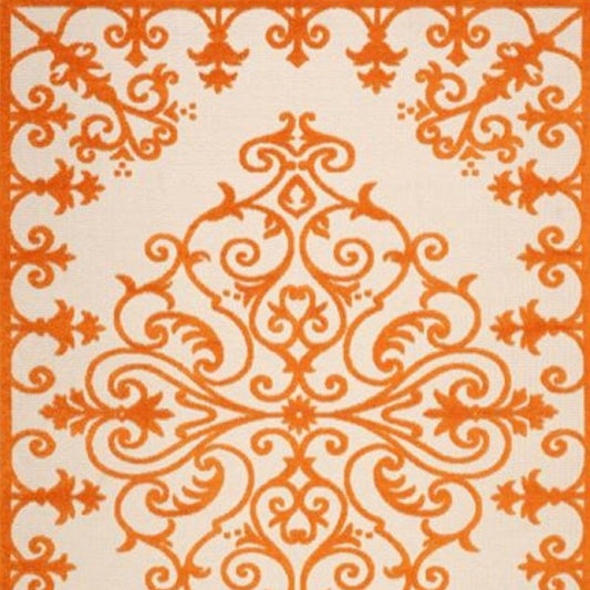 10' X 13' Orange And Ivory Indoor Outdoor Area Rug