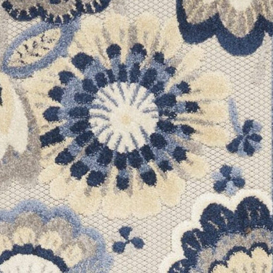 10' Blue And Gray Indoor Outdoor Runner Rug