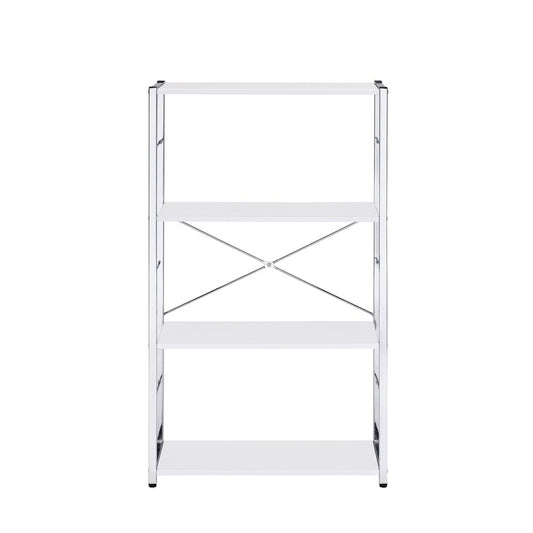 42" White And Silver Metal and Wood Four Tier Etagere Bookcase