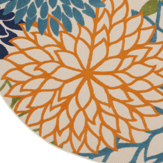 10' Blue And Green Round Indoor Outdoor Area Rug