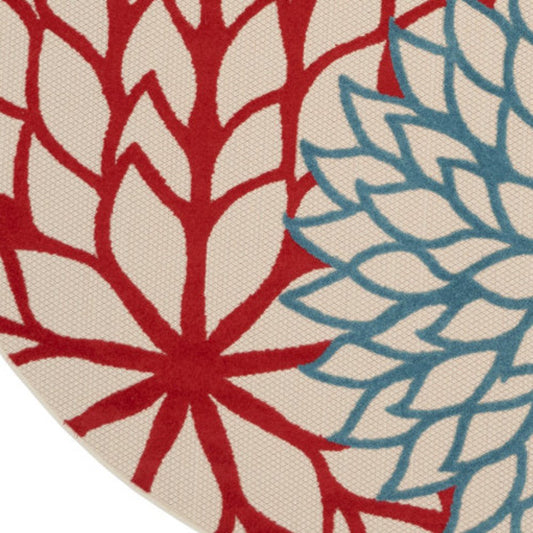 10' Green Orange And Red Round Indoor Outdoor Area Rug