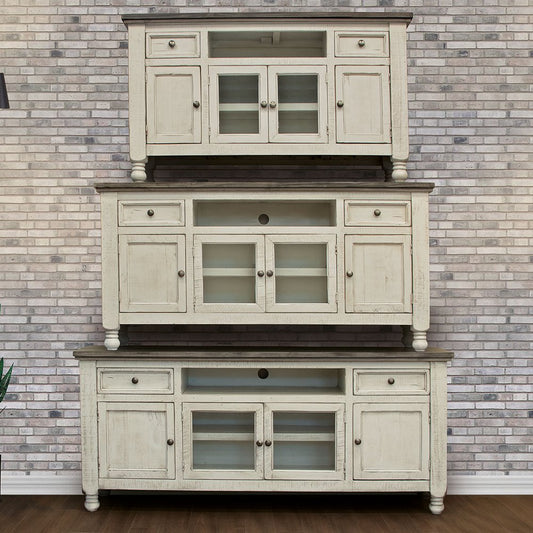 70" Ivory Solid Wood Enclosed Storage Distressed TV Stand