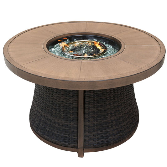 50000 BTU 42" Brown Aluminum And Rattan Propane Round Fire Pit Table With Cover