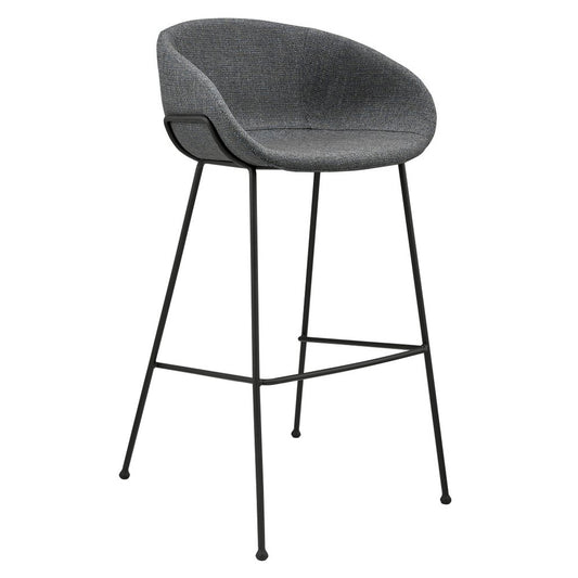 Set of Two 30" Gray and Black Fabric and Steel Low Back Bar Height Bar Chairs