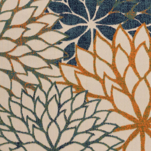 10' X 14' Blue Green And Orange Floral Indoor Outdoor Area Rug