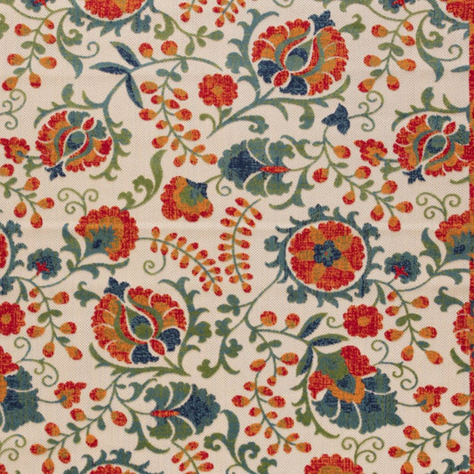 10' X 14' Ivory Orange Blue Green And Red Floral Indoor Outdoor Area Rug
