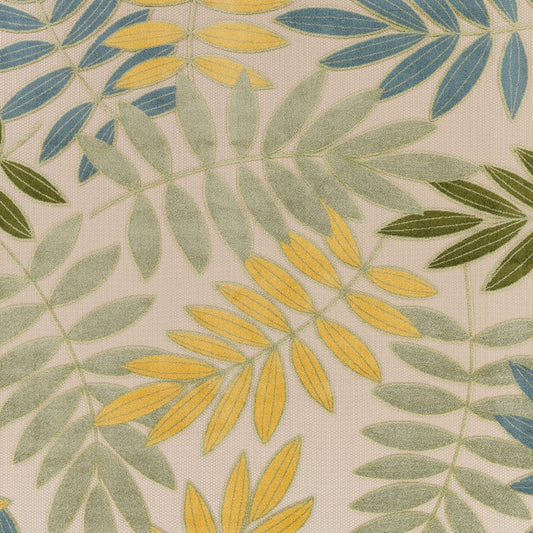 9' X 12' Green Yellow Blue Ivory And Dark Green Palm Leaf Indoor Outdoor Area Rug