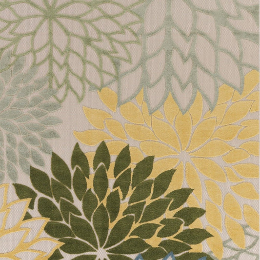9' X 12' Green Yellow Blue Ivory And Dark Green Floral Indoor Outdoor Area Rug