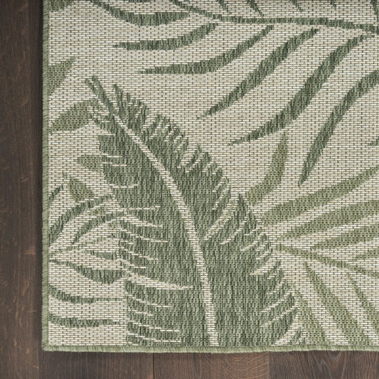 9' X 12' Ivory And Green Palm Leaf Indoor Outdoor Area Rug