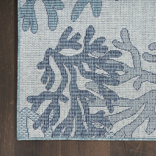 9' X 12' Blue And Ivory Nautical Indoor Outdoor Area Rug