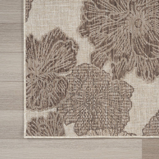 9' X 12' Natural And Ivory Floral Indoor Outdoor Area Rug