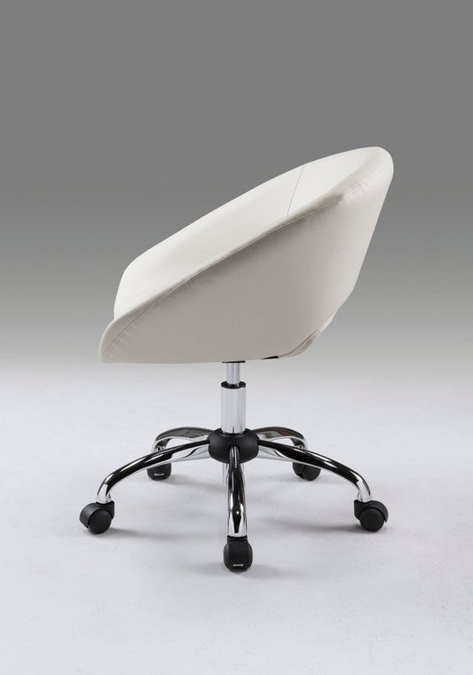 White and Silver Faux Leather Adjustable Height Swivel Rolling Office Chair