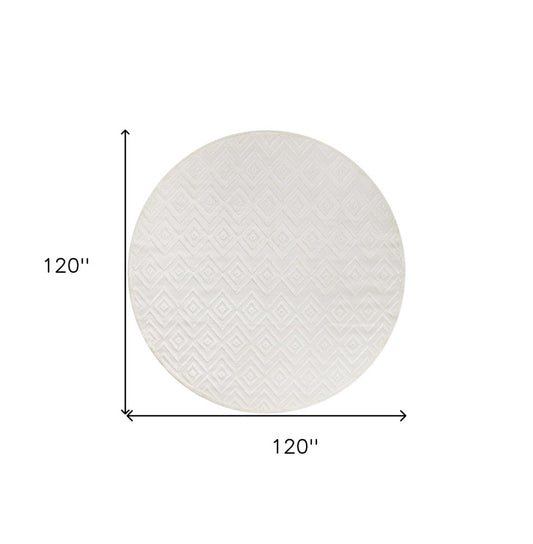 10' Ivory And White Round Geometric Indoor Outdoor Area Rug