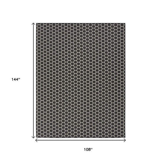 9' X 12' Black And Ivory Geometric Indoor Outdoor Area Rug