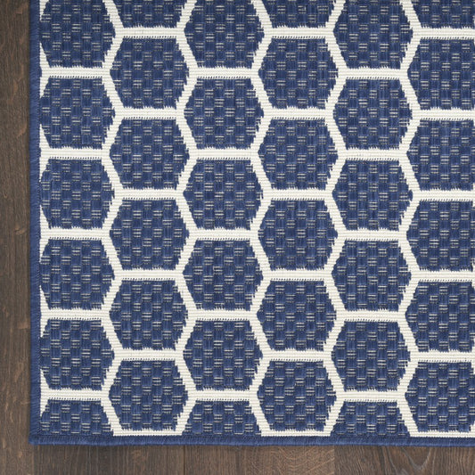 9' X 12' Navy Blue And Ivory Geometric Indoor Outdoor Area Rug