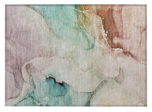 2' X 3' Teal Abstract Washable Non Skid Indoor Outdoor Area Rug