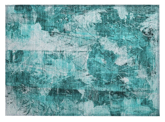 2' X 3' Teal Floral Washable Non Skid Indoor Outdoor Area Rug