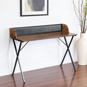 47" Brown and Black Wood and Metal X-Shape Computer Desk