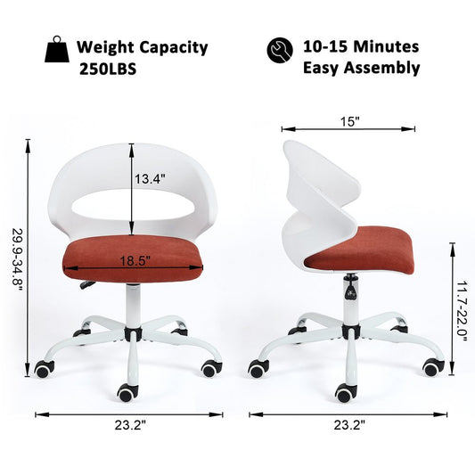 White and Brick Red Adjustable Height Swivel Rolling Office Chair