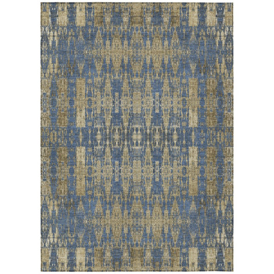 3' X 5' Blue Taupe And Beige Moroccan Washable Indoor Outdoor Area Rug