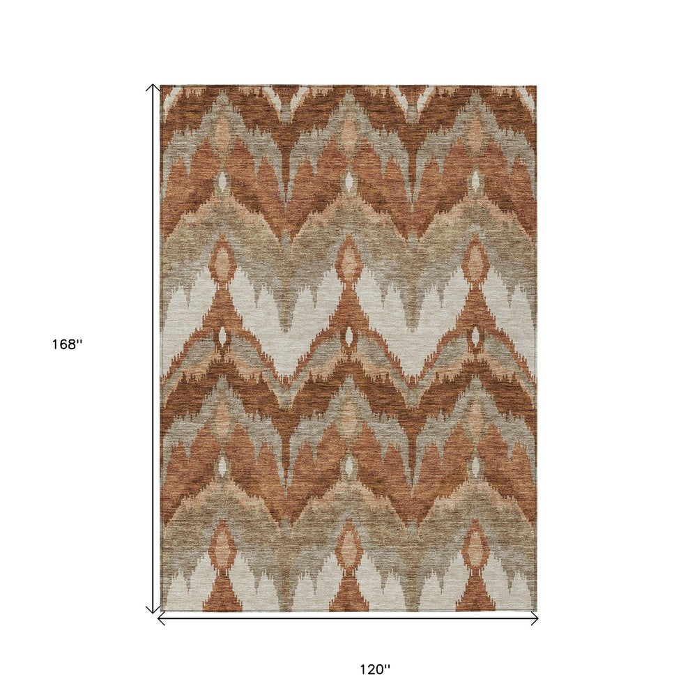 3' X 5' Orange Beige And Copper Ikat Washable Indoor Outdoor Area Rug