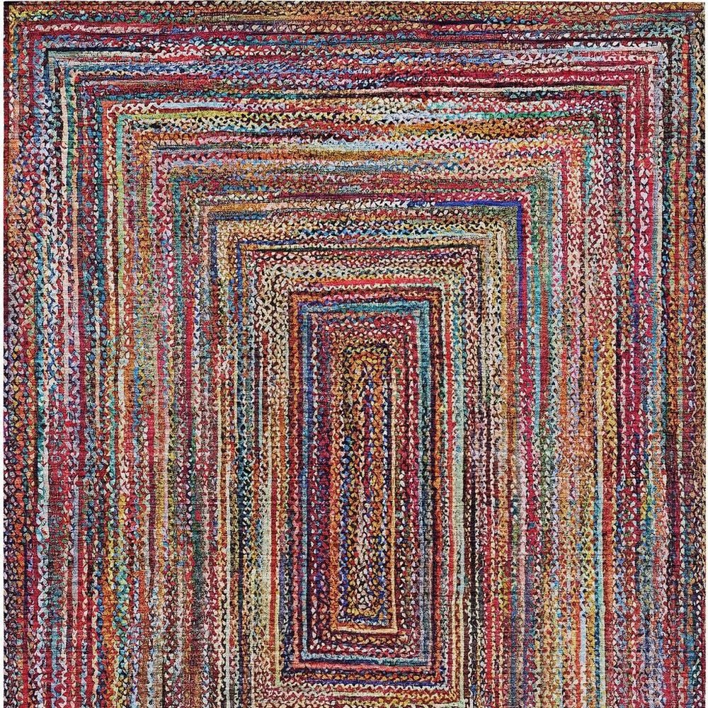 3' X 5' Rust Blue And Gold Geometric Washable Indoor Outdoor Area Rug