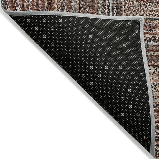 9' X 12' Terra Cotta Copper And Beige Geometric Washable Indoor Outdoor Area Rug