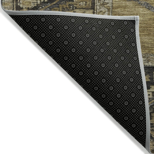 9' X 12' Brown And Charcoal Oriental Washable Indoor Outdoor Area Rug