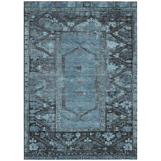 10' X 14' Blue And Gray Oriental Washable Indoor Outdoor Area Rug
