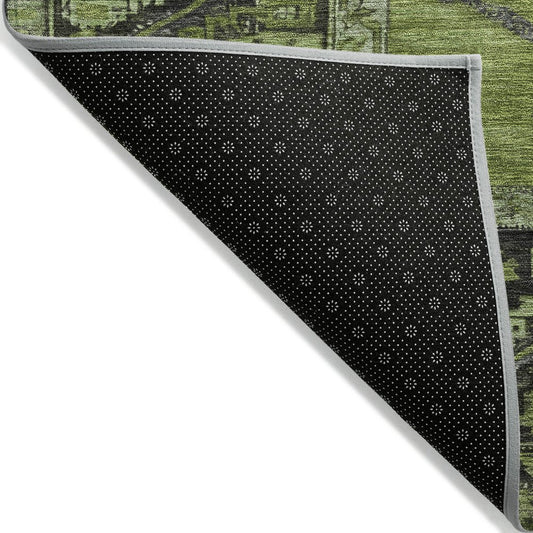10' X 14' Olive Green And Gray Oriental Washable Indoor Outdoor Area Rug