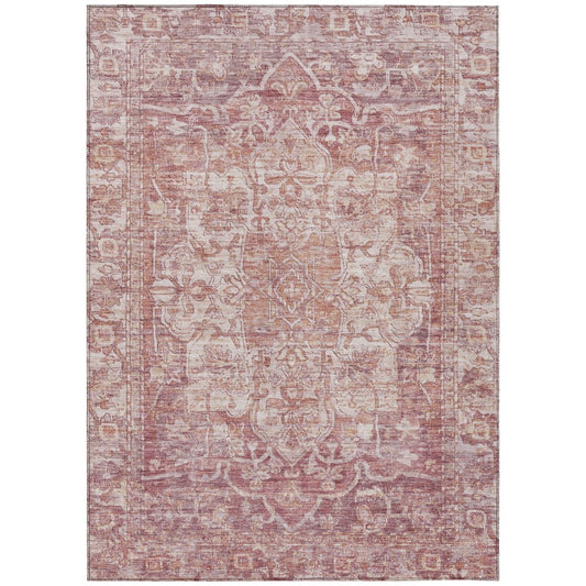 9' X 12' Rust And Ivory Floral Medallion Washable Indoor Outdoor Area Rug