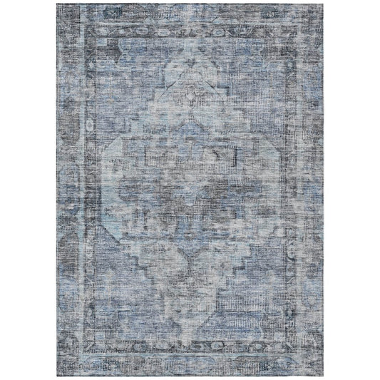 10' X 14' Blue Gray And Ivory Oriental Washable Indoor Outdoor Area Rug