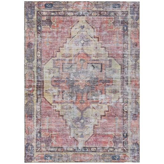 9' X 12' Rust Gray And Mauve Oriental Washable Indoor Outdoor Area Rug