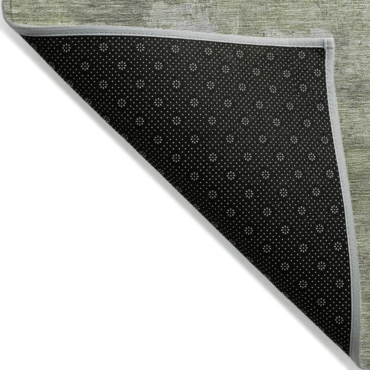 9' X 12' Fern Green And Silver Abstract Washable Indoor Outdoor Area Rug
