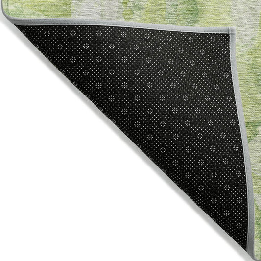 9' X 12' Lime Green And Ivory Abstract Washable Indoor Outdoor Area Rug