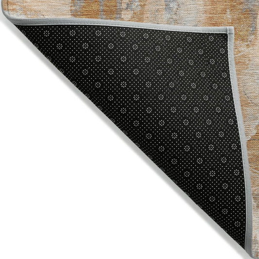 9' X 12' Orange And Gray Abstract Washable Indoor Outdoor Area Rug