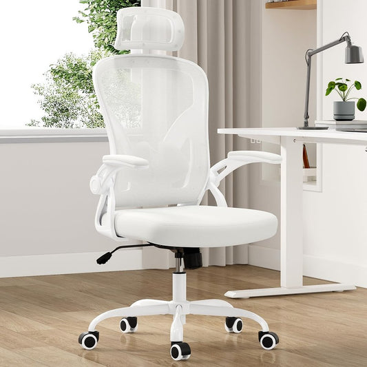 White and Black Adjustable Height Swivel Rolling Office Chair