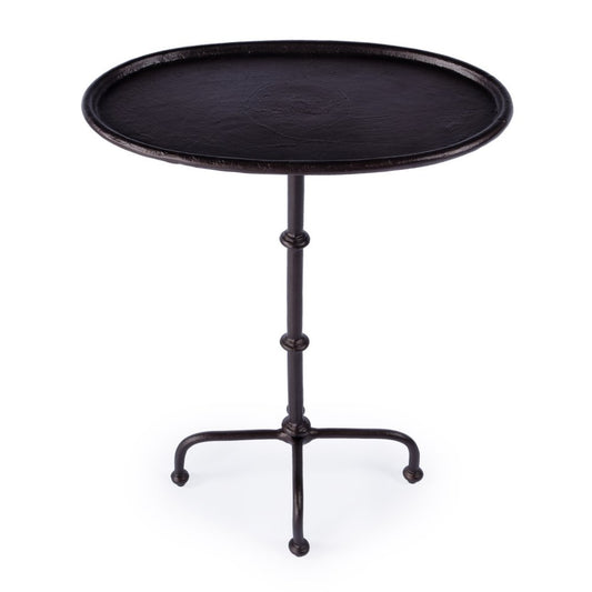 20" Black Aluminum Oval Outdoor Pedestal Side Table