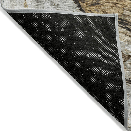 9' X 12' Beige Ivory And Charcoal Animal Print Washable Indoor Outdoor Area Rug
