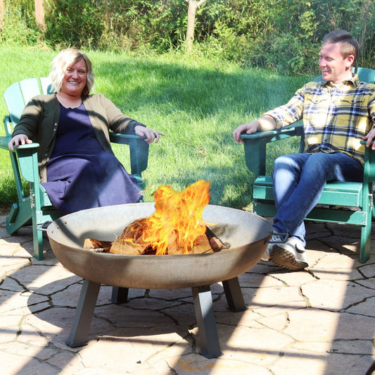 34" Gray Steel Wood Burning Round Fire pit