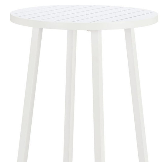 24" White Aluminum Slat Rounded Outdoor Bar Table