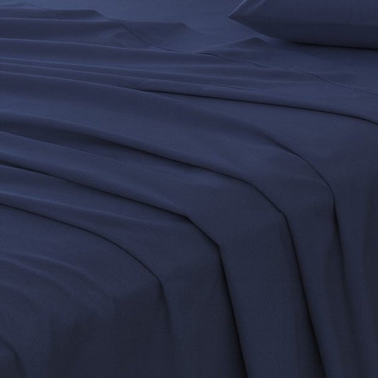 Four Piece Navy Blue Cotton Queen Sheet Set