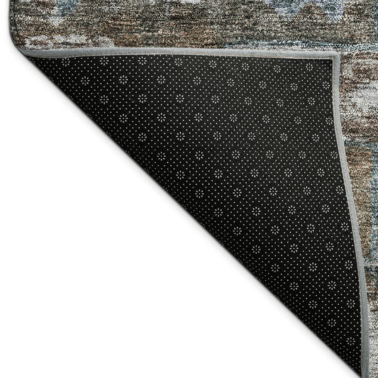 9' X 12' Chocolate And Denim Blue Medallion Washable Indoor Outdoor Area Rug