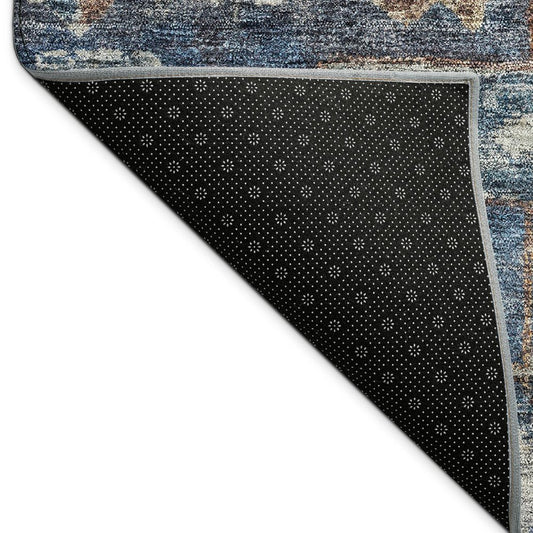 10' X 14' Navy Blue Ivory And Beige Medallion Washable Indoor Outdoor Area Rug