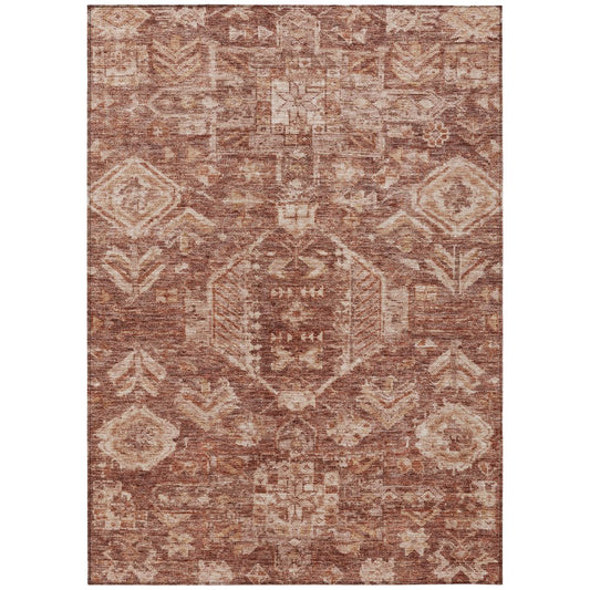 9' X 12' Rust And Beige Medallion Washable Indoor Outdoor Area Rug