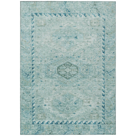 10' X 14' Aqua And Teal Blue Medallion Washable Indoor Outdoor Area Rug