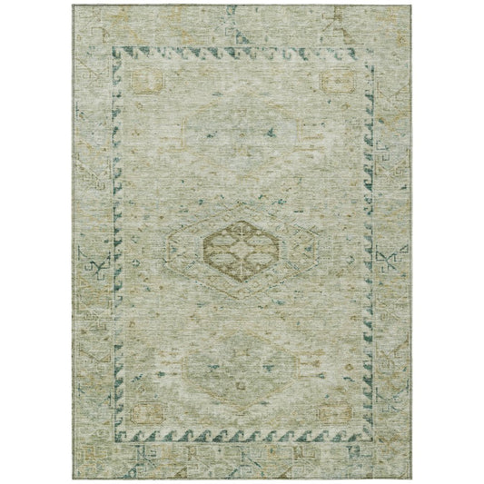 9' X 12' Sage And Gold Medallion Washable Indoor Outdoor Area Rug