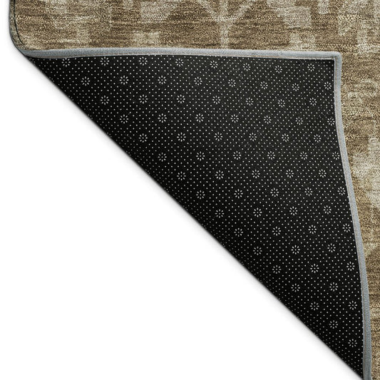 10' X 14' Brown And Beige Floral Washable Indoor Outdoor Area Rug